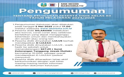 PENGUMUMAN KELULUSAN KELAS XII SMKN MARGOMULYO TAHUN PELAJARAN 2024/2025